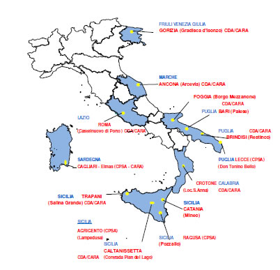 Mappa centri di prima accoglienza in Italia