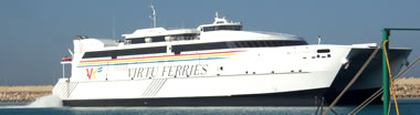 Jean De La Valette aerial, the catamaran of Virtu Ferries